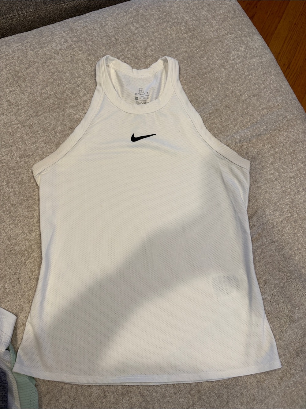 Nike White Men's Dri-FIT Racerback Swim Tank with Black Swoosh